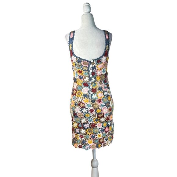 SHE MADE ME Sana Mini Dress in Horizon Floral Small New Womens Crochet Knit - Picture 6 of 13